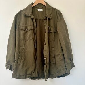 LOFT Utility Jacket Olive Green Button Down Coat Large